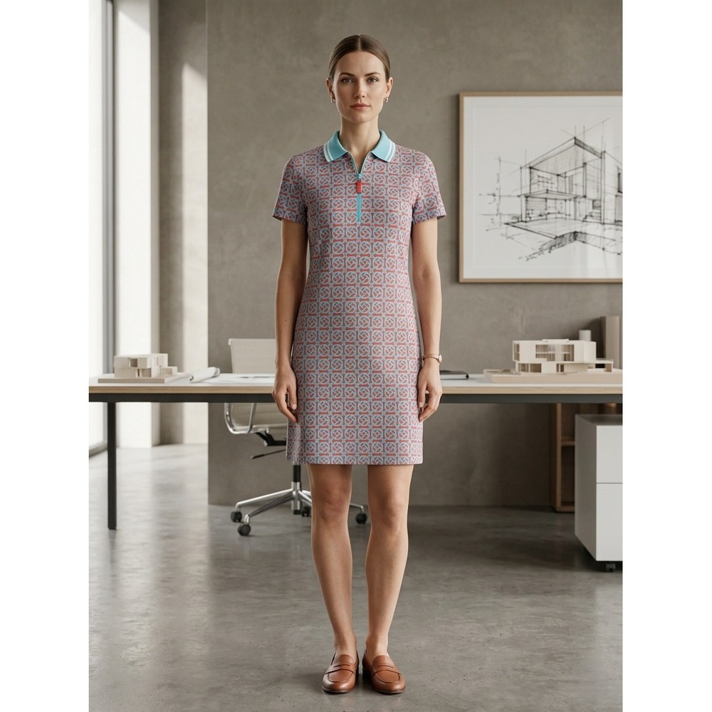 J Mcgaughlin Montclair SS Shirt Polo Dress Womens Size M Collar Montego Blue Red
